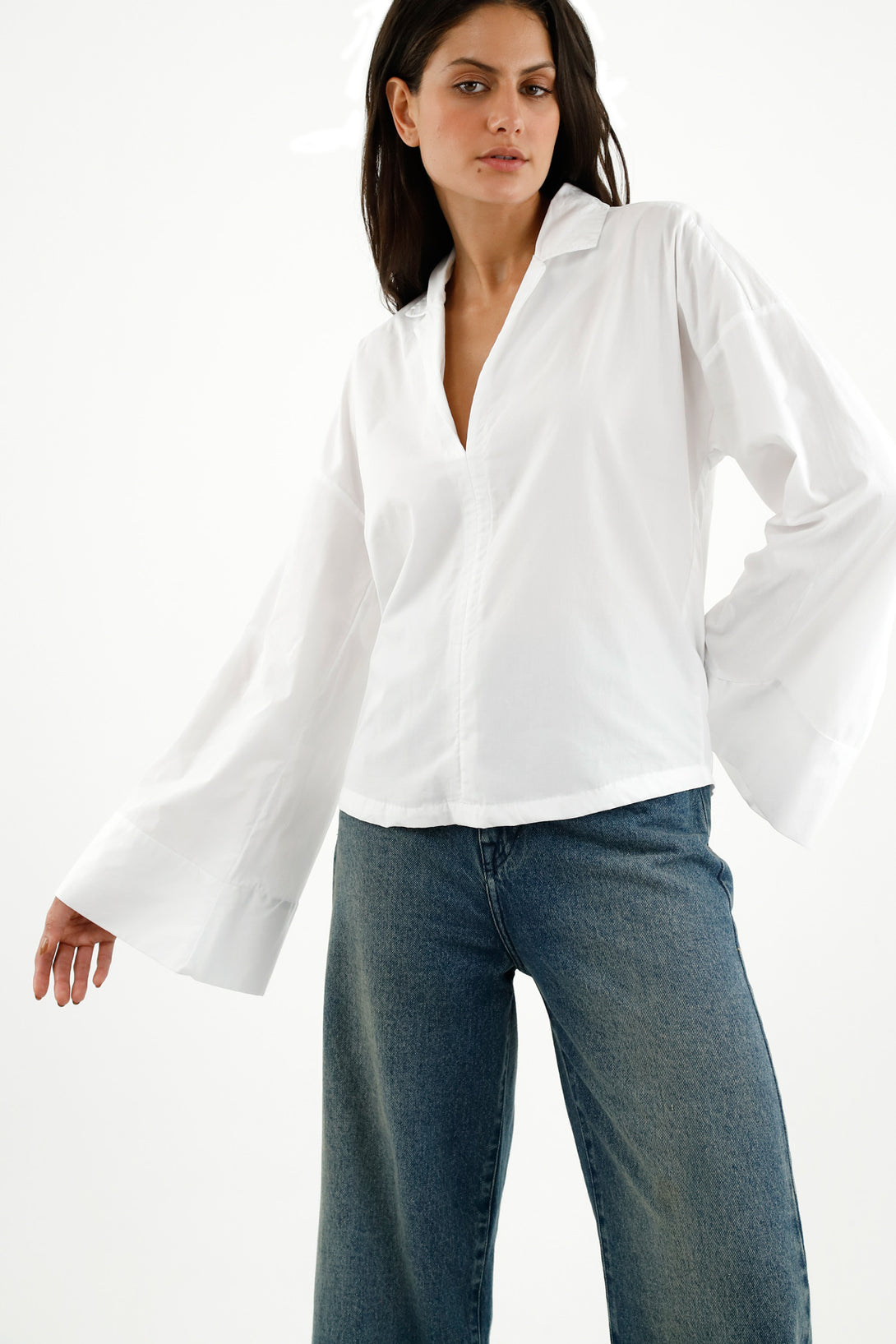 Women's White Flare Sleeve Shirt