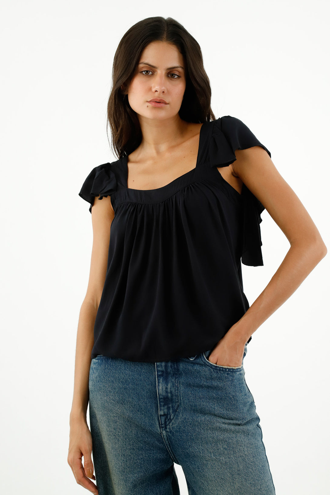 Women's Black Ruffled Shirt