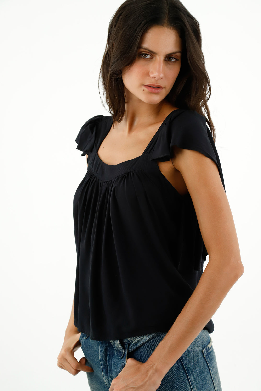 Women's Black Ruffled Shirt