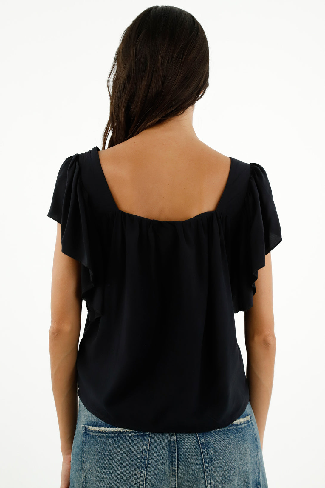 Women's Black Ruffled Shirt