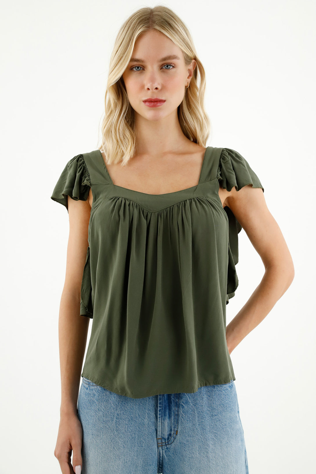 Women's Green Ruffled Shirt