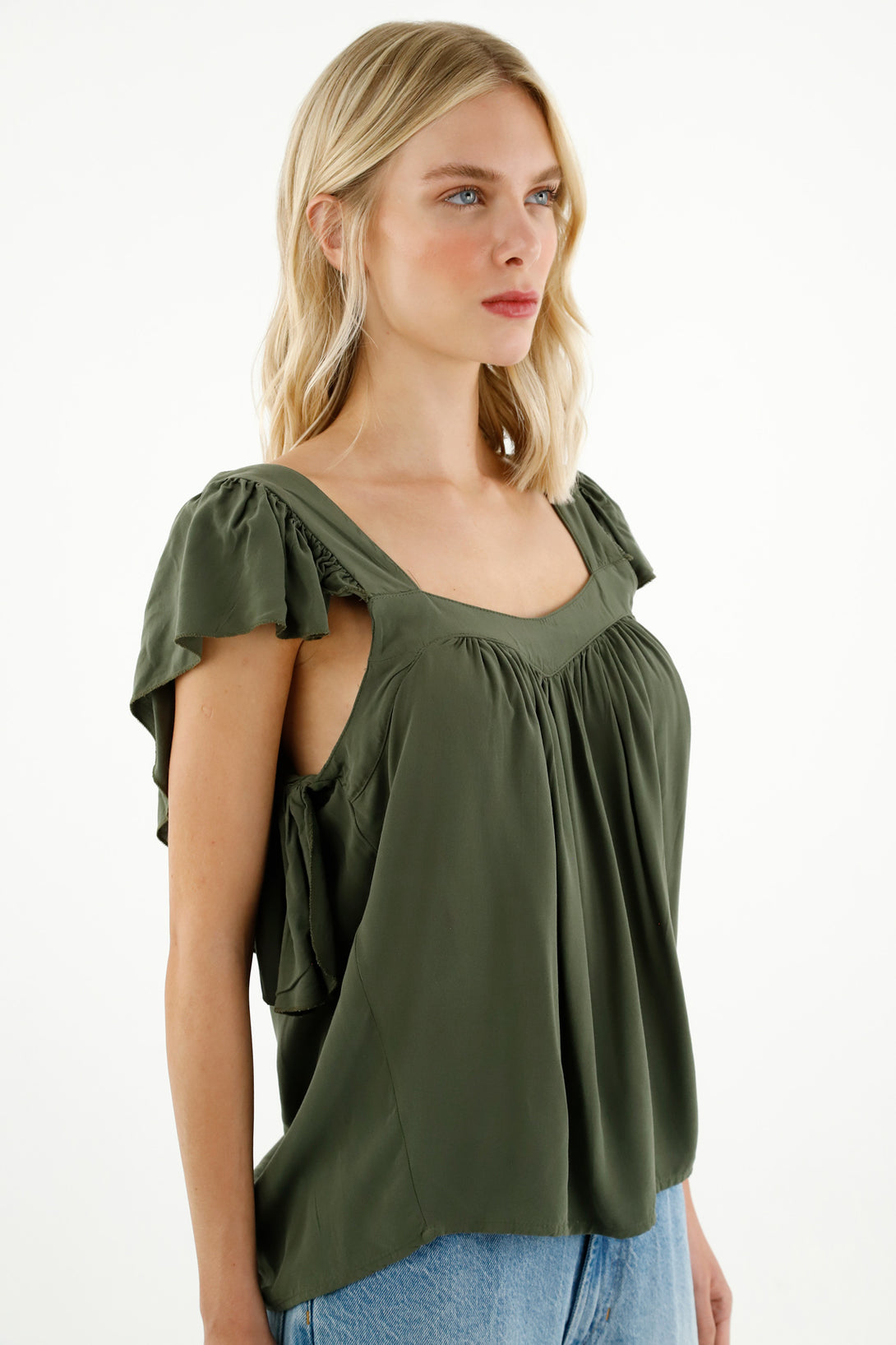 Women's Green Ruffled Shirt