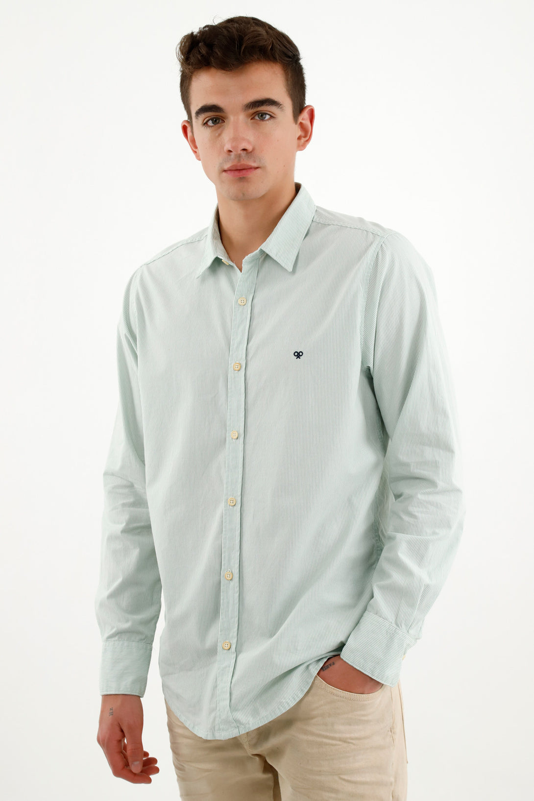 Camisa preteñida verde para hombre