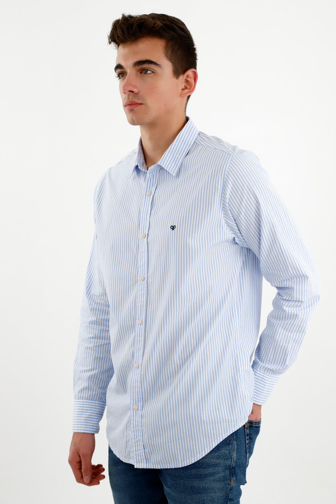 Camisa manga larga azul para hombre