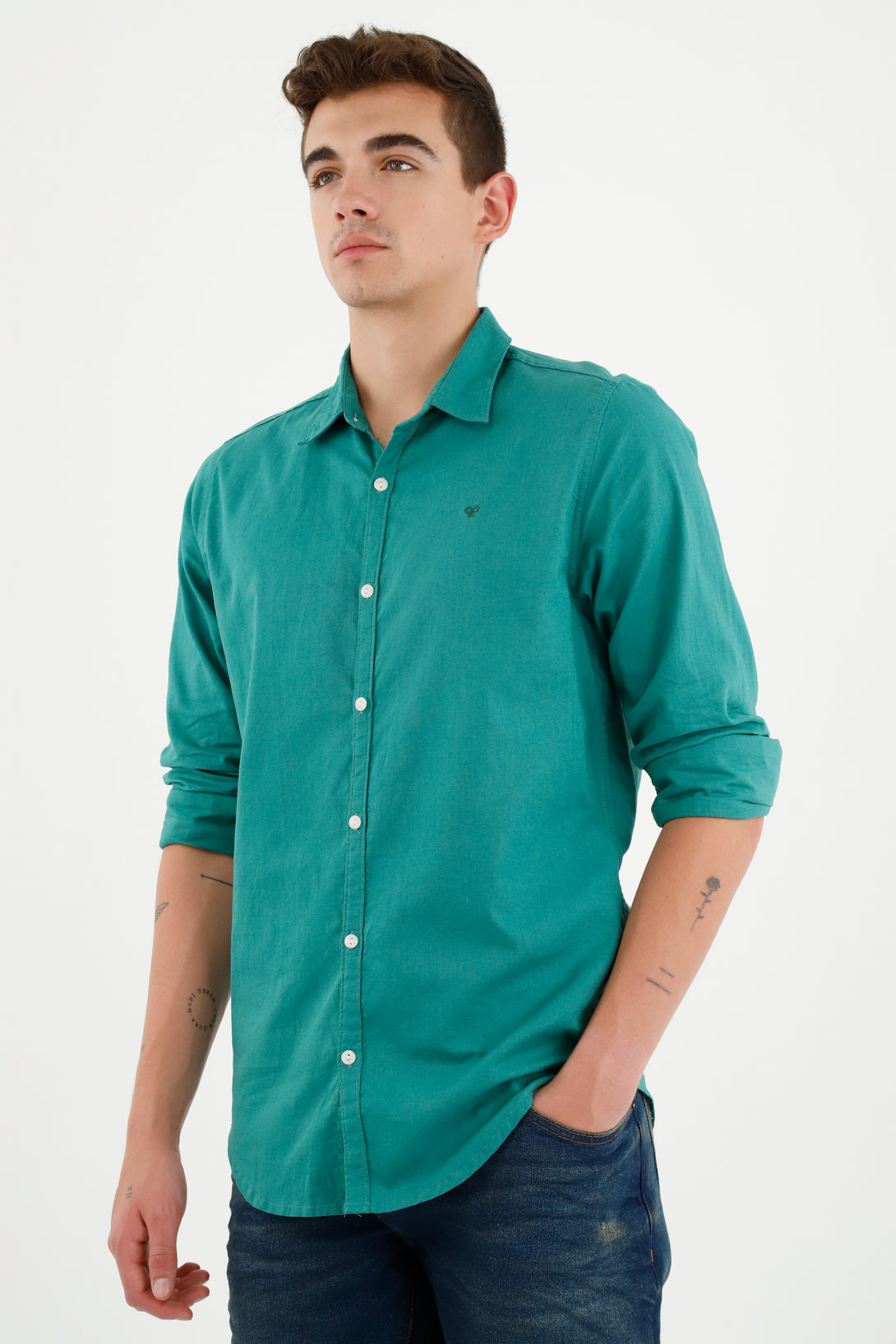 Camisa verde en lino para hombre