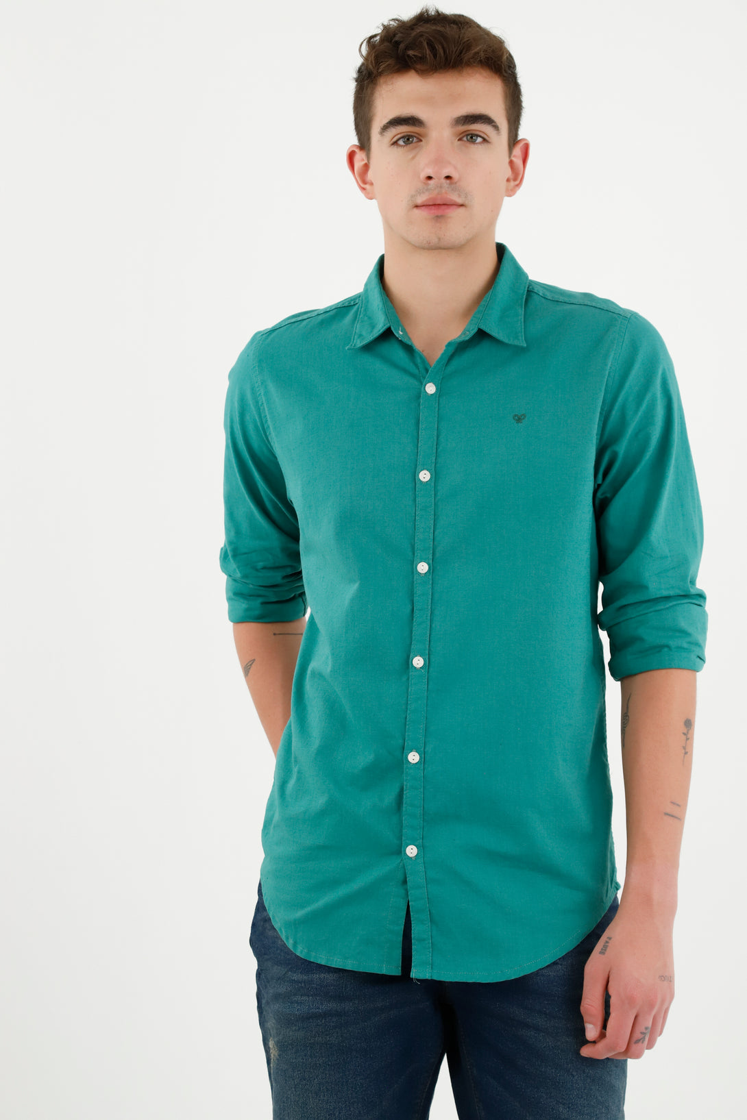 Camisa verde en lino para hombre