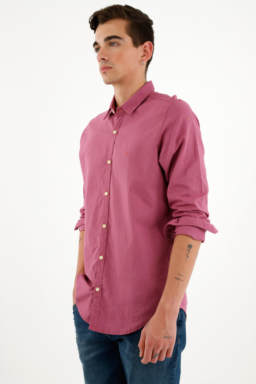 Camisa morada en lino para hombre