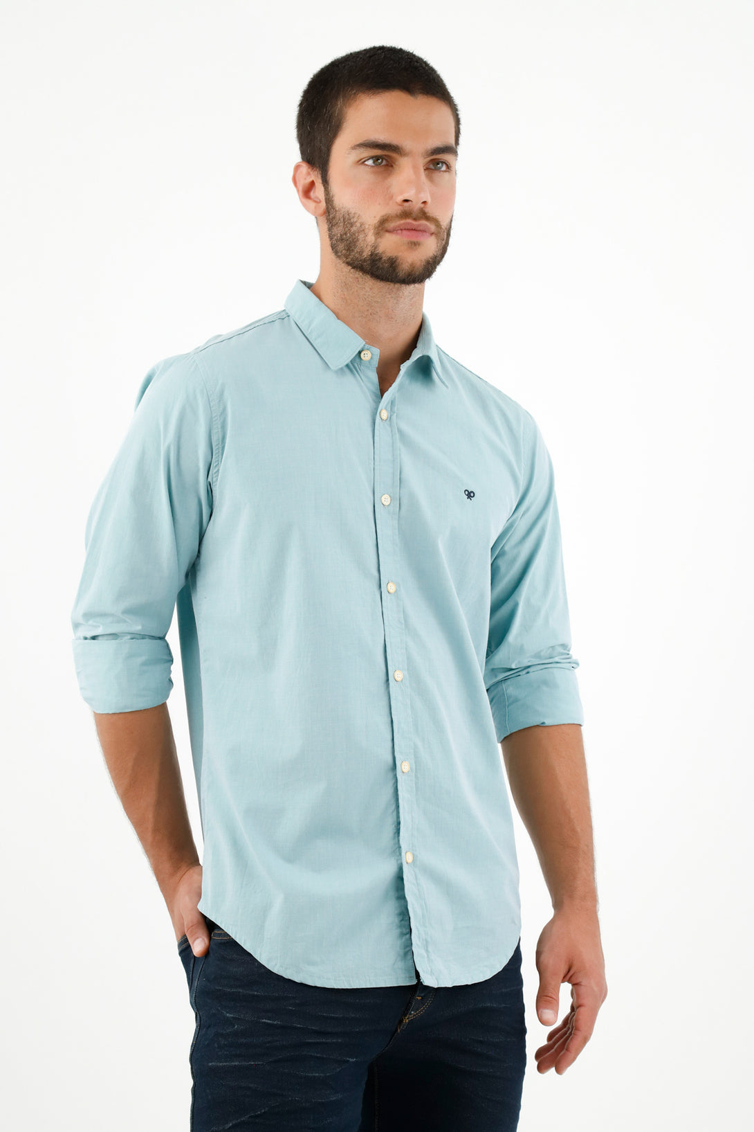 Camisa manga larga verde para hombre