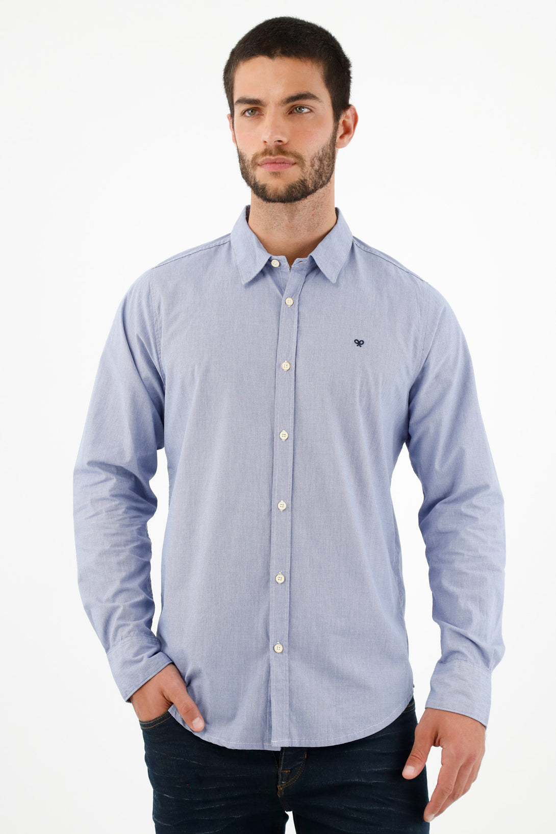 Camisa con mini raqueta bordada azul para hombre