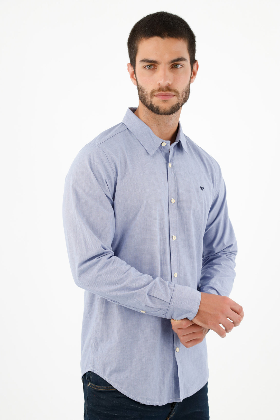 Camisa con mini raqueta bordada azul para hombre