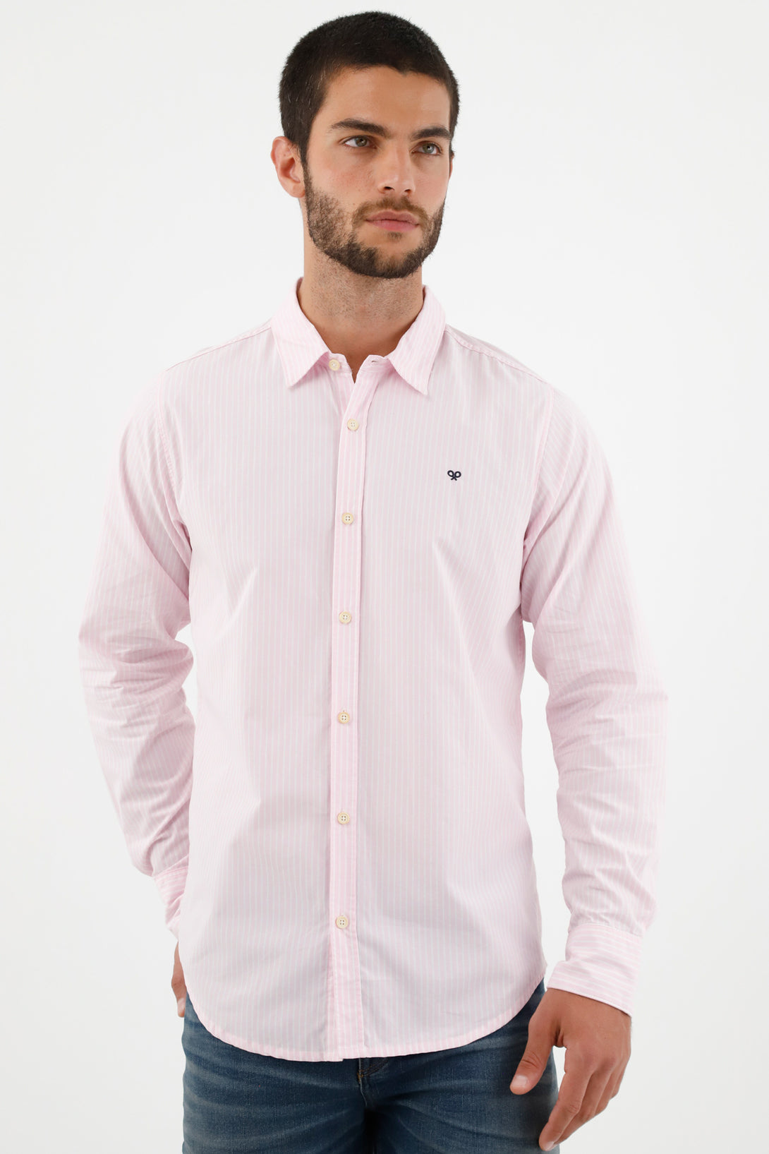 Camisa con diseño a rayas rosada para hombre