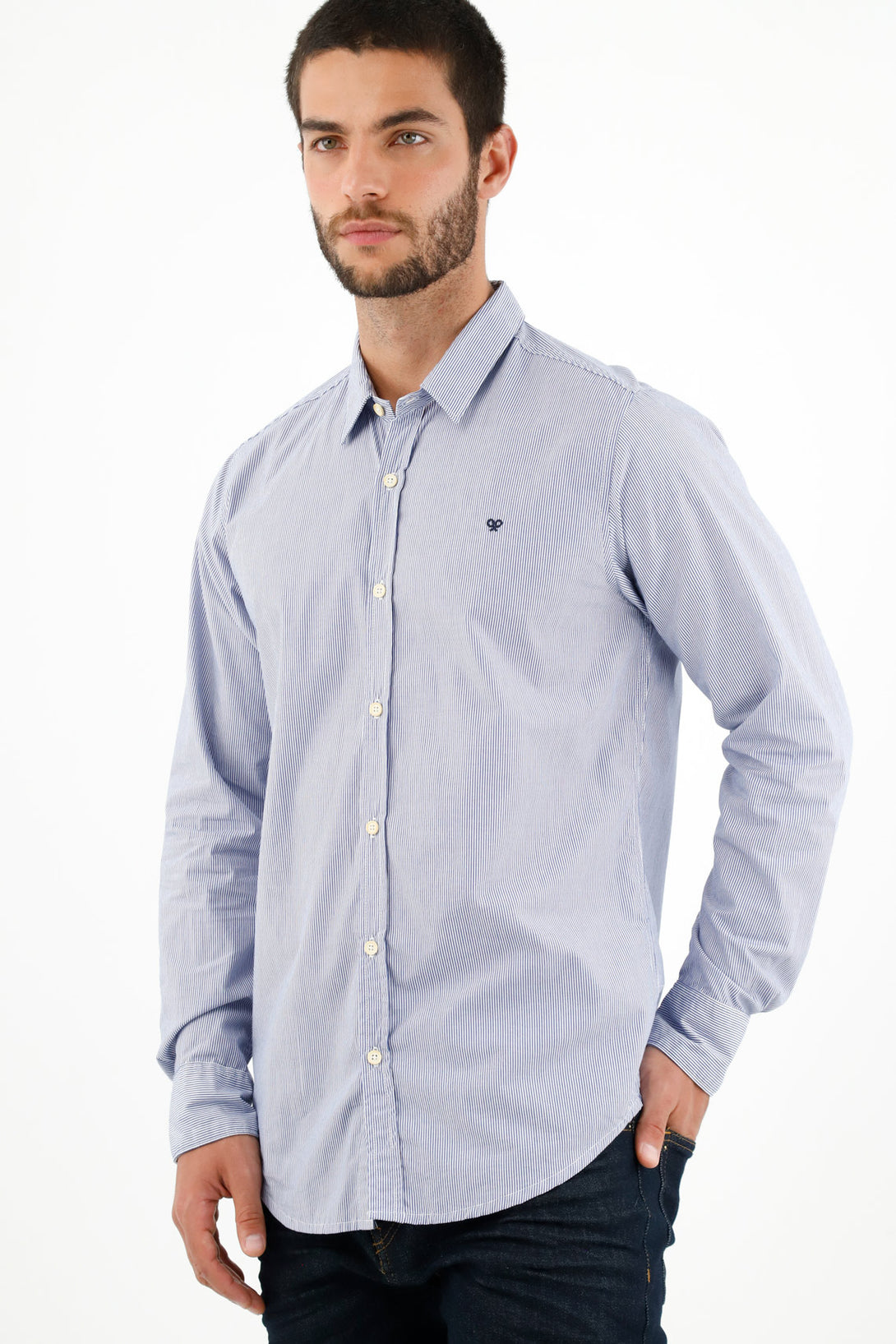 Camisa preteñida azul para hombre