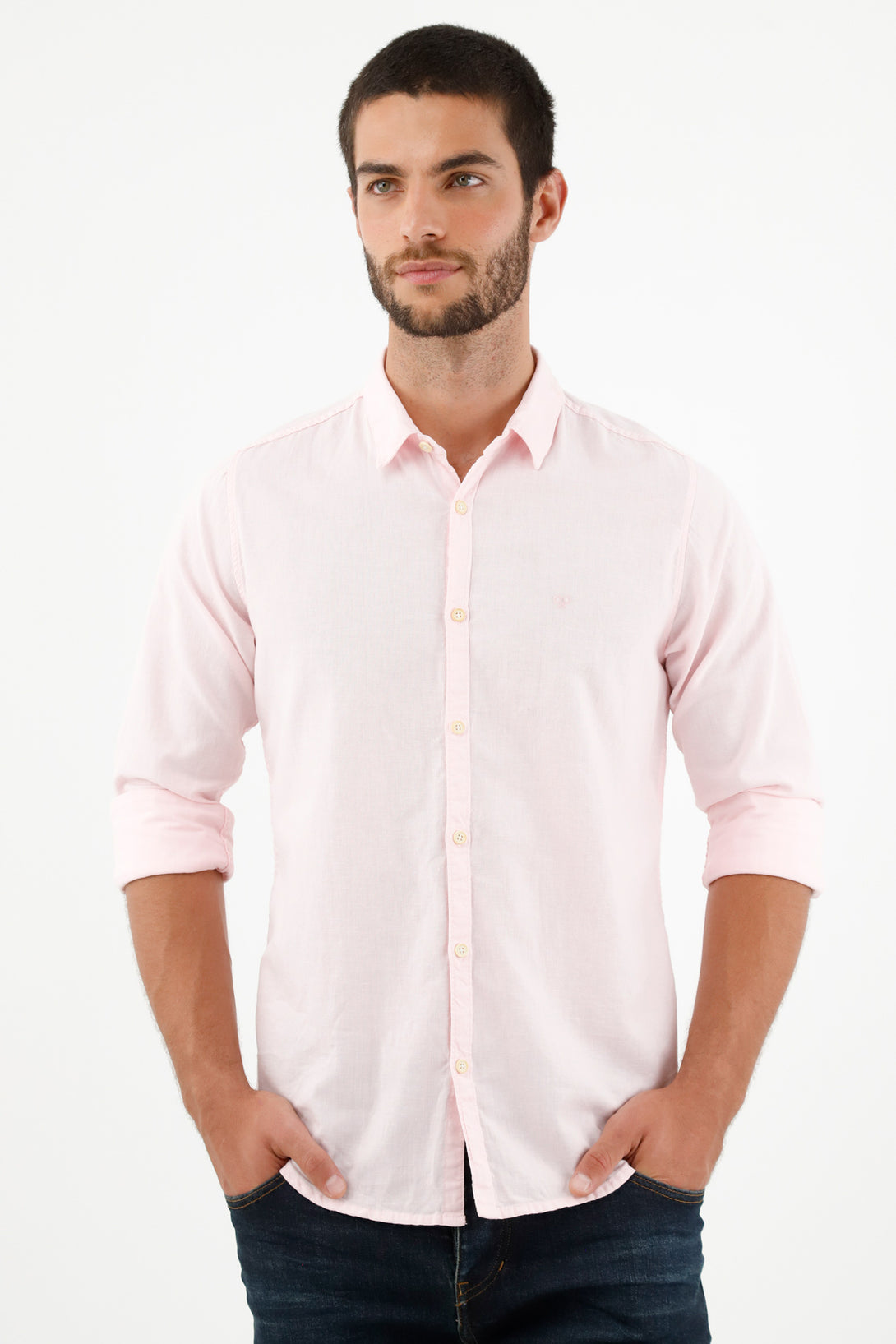 Camisa cuello clásico rosada para hombre