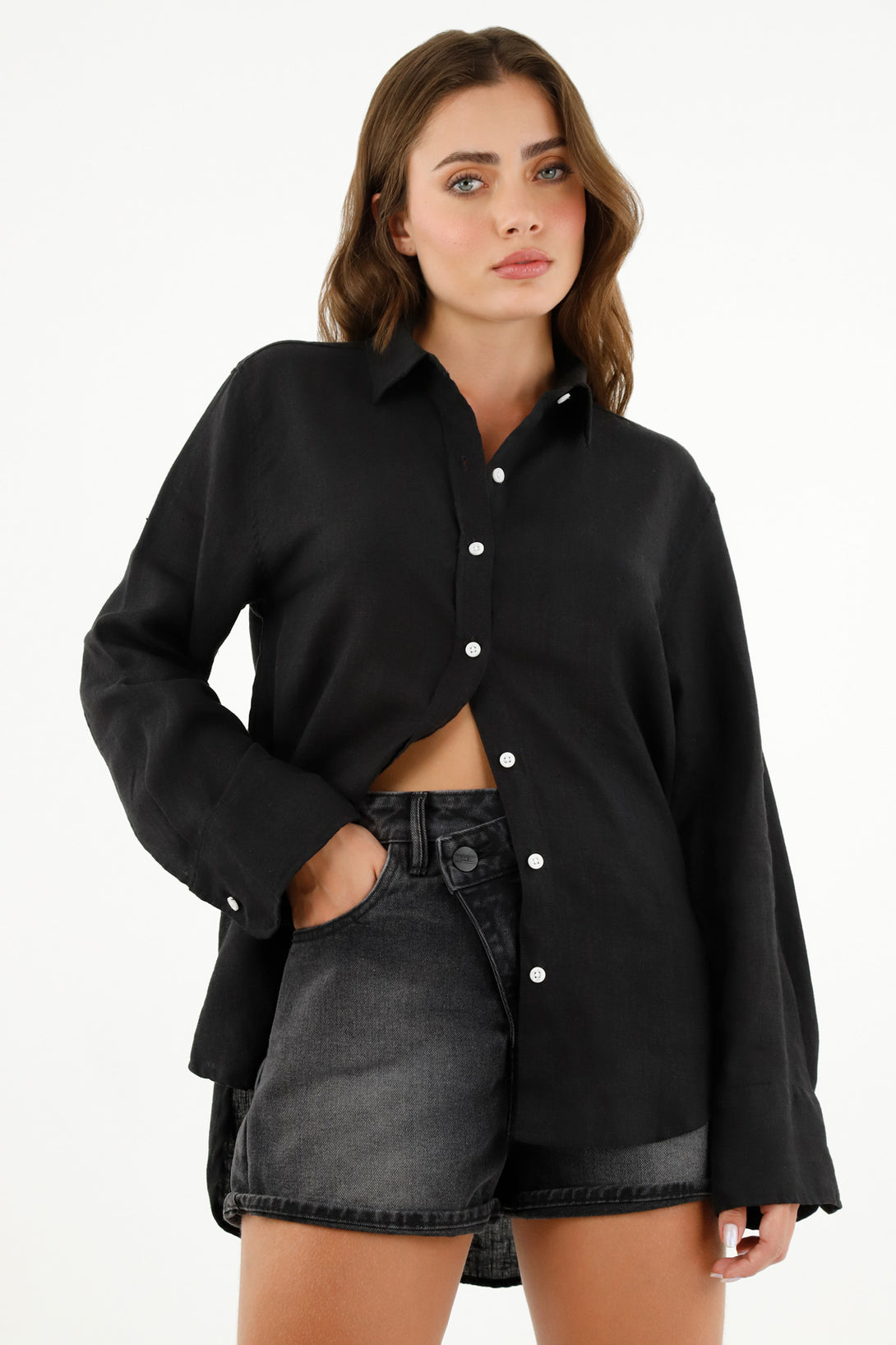 Women's Black Linen Shirt