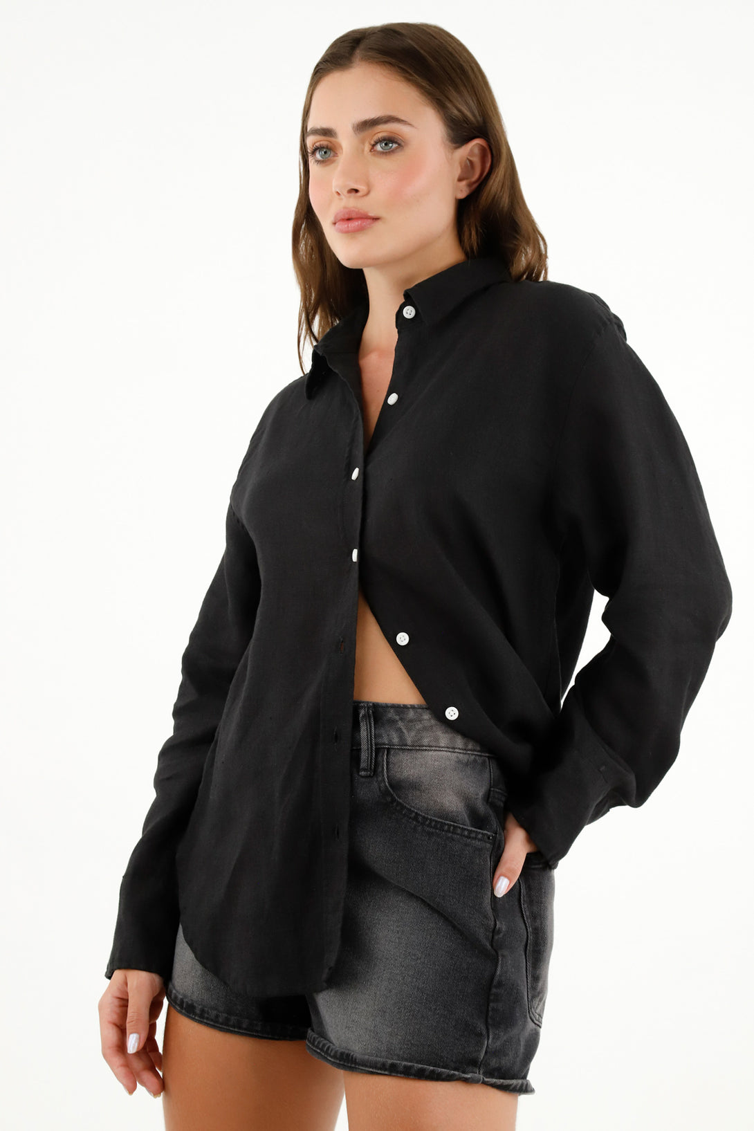 Women's Black Linen Shirt