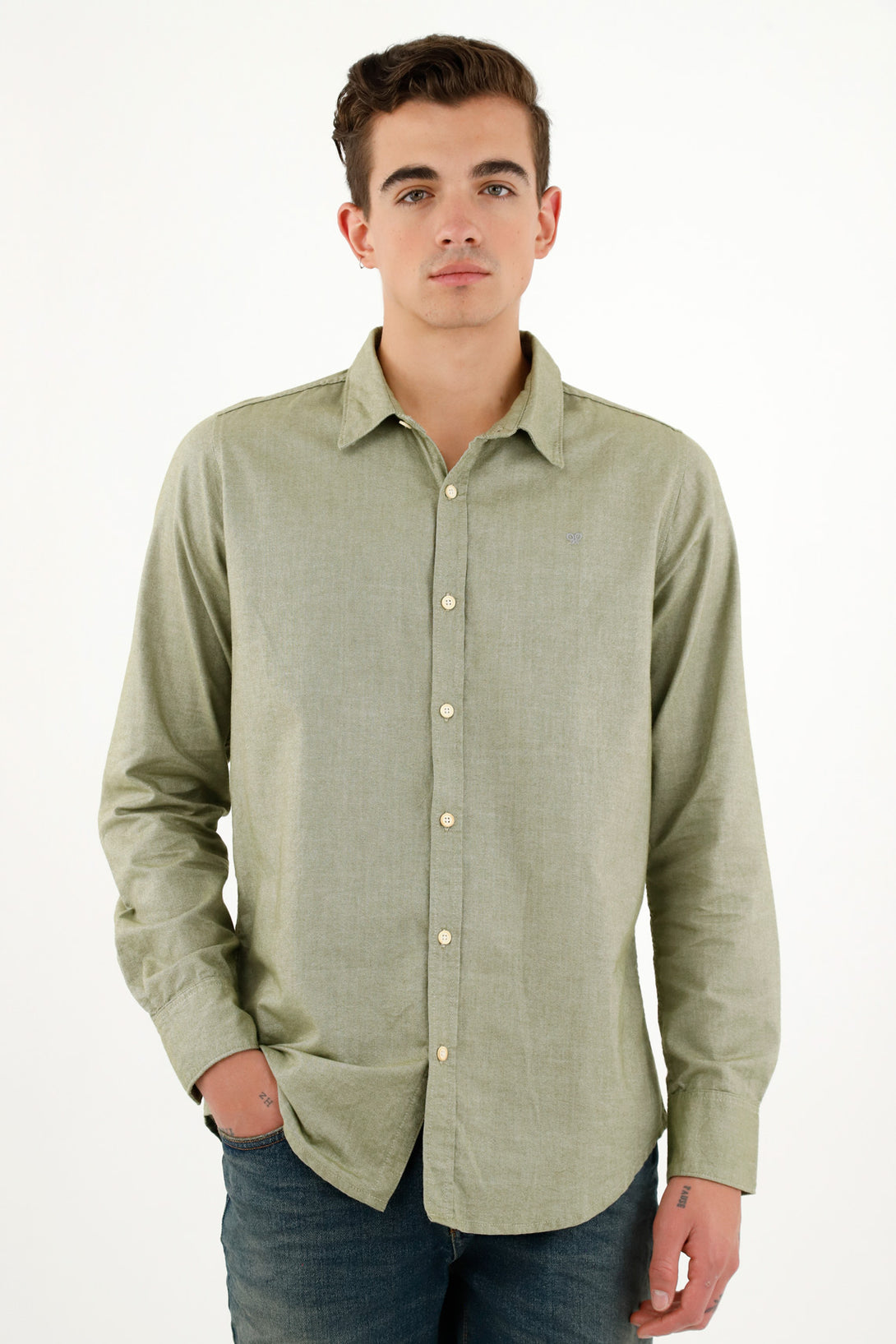 Men's Green French Collar Shirt