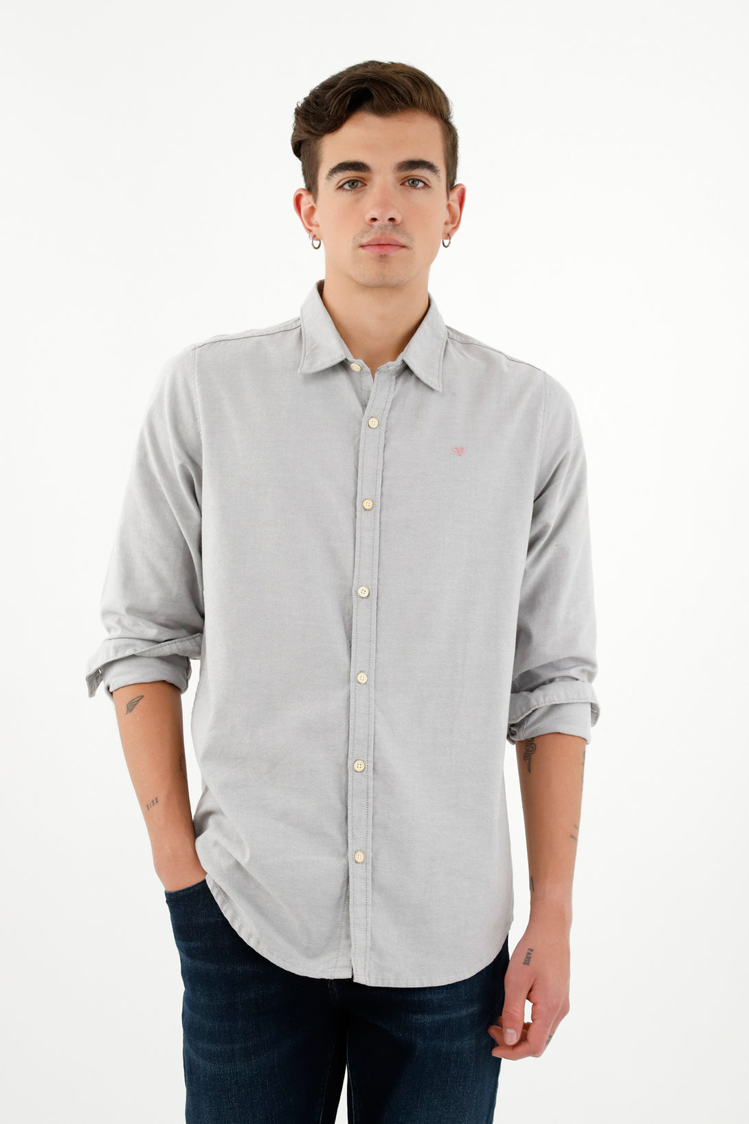 Camisa cuello francés gris para hombre