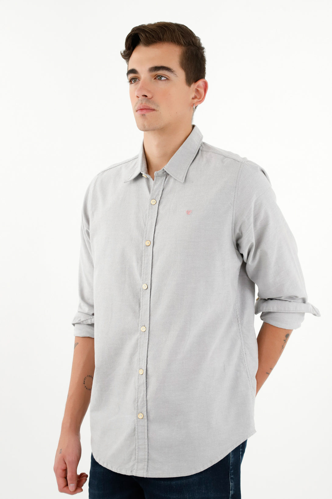 Men's Gray French Collar Shirt