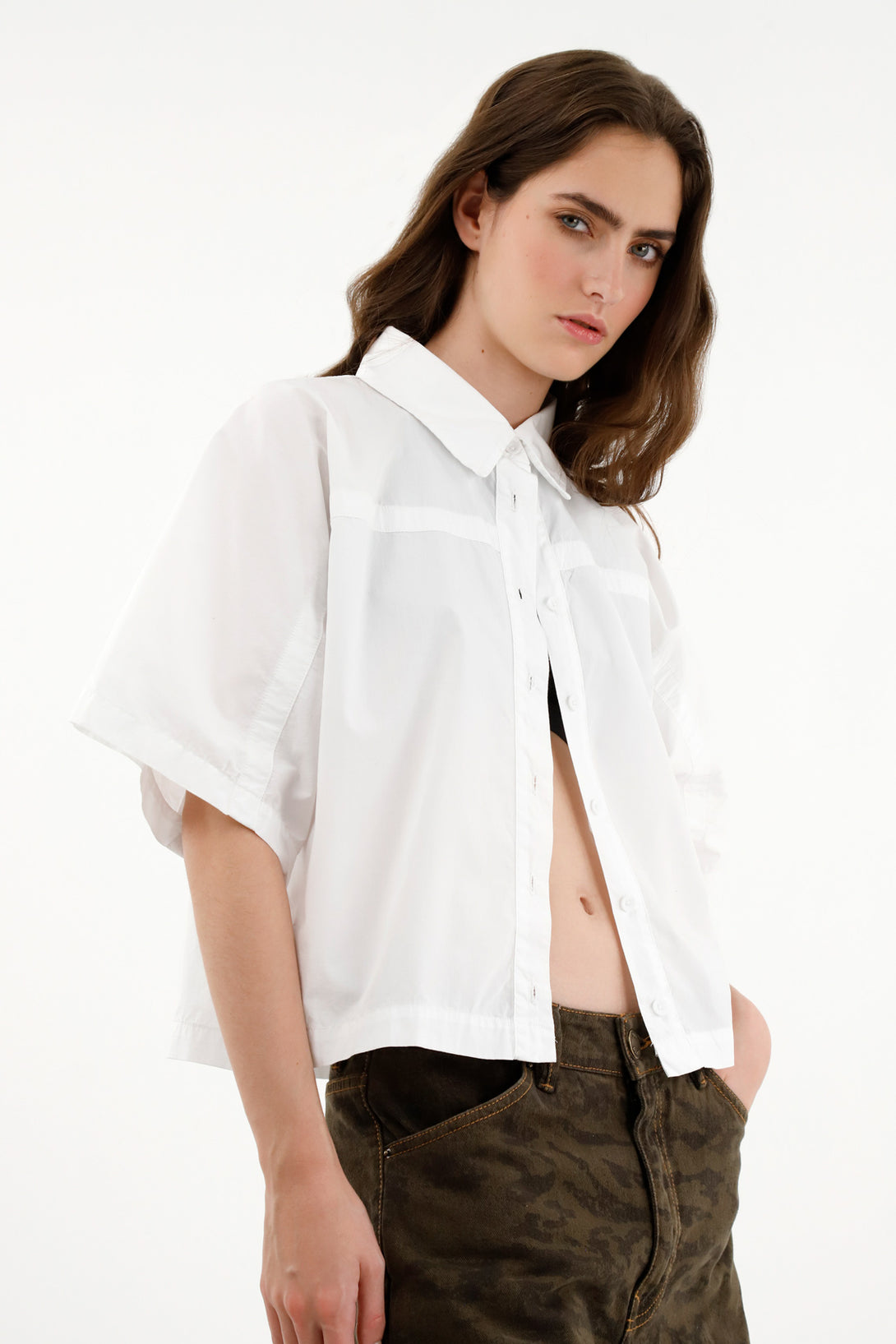 Camisa blanca en popelina para mujer