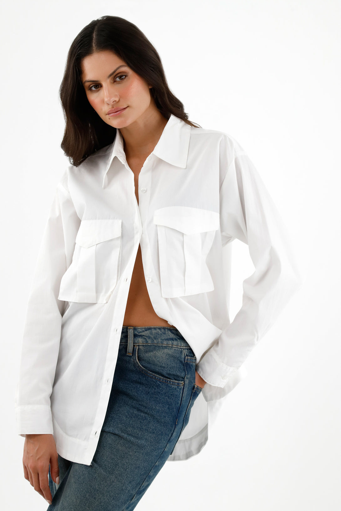 Camisa blanca manga larga para mujer