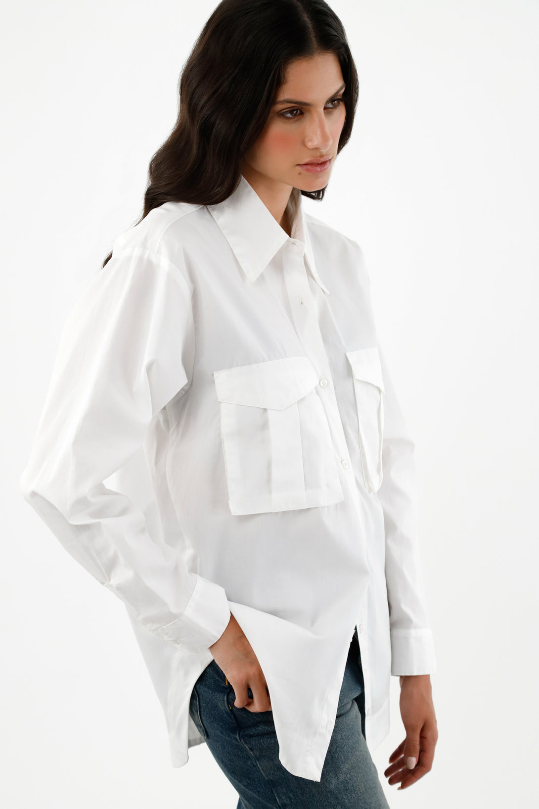 Camisa blanca manga larga para mujer