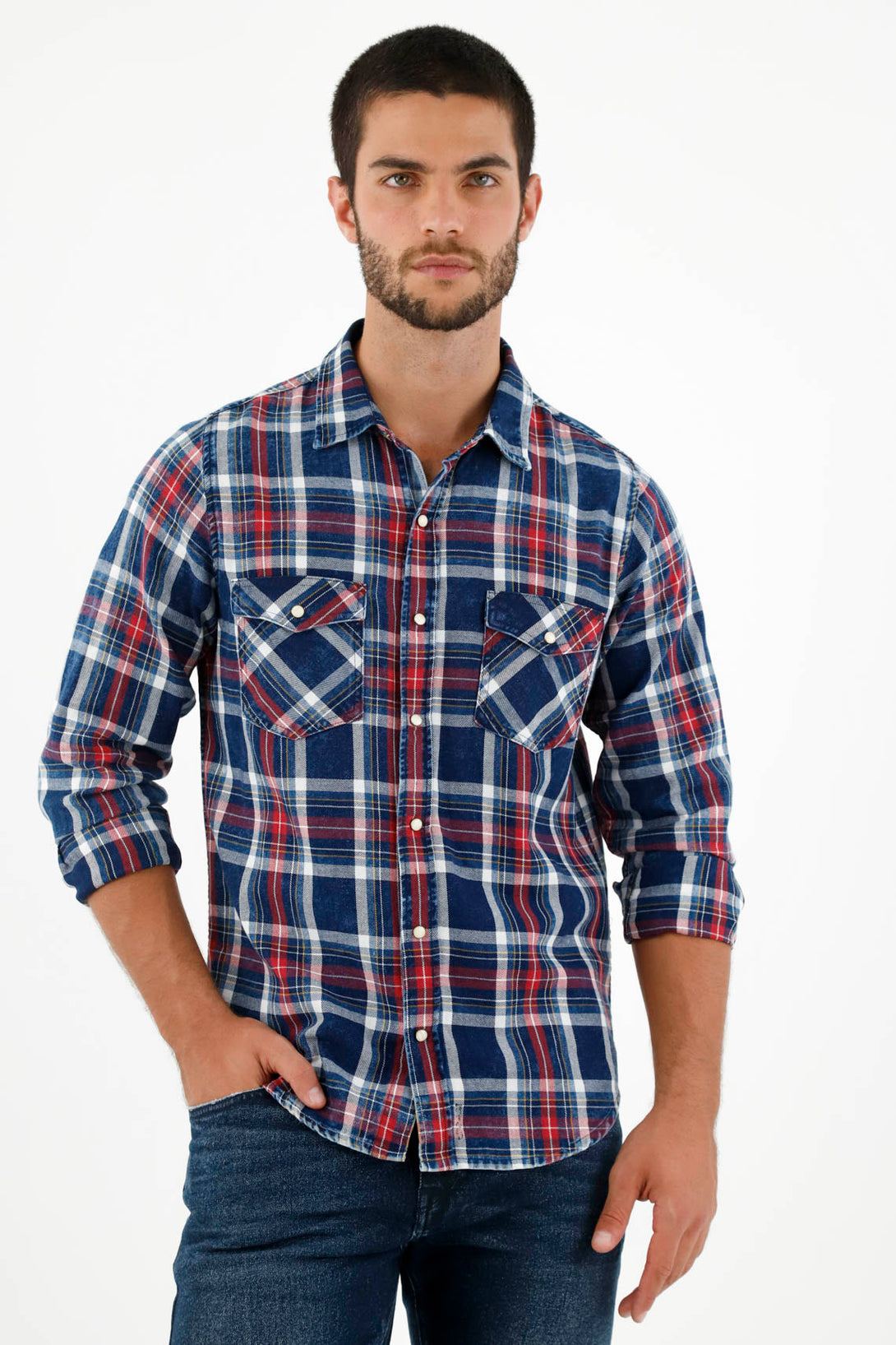 Camisa tipo leñadora azul para hombre