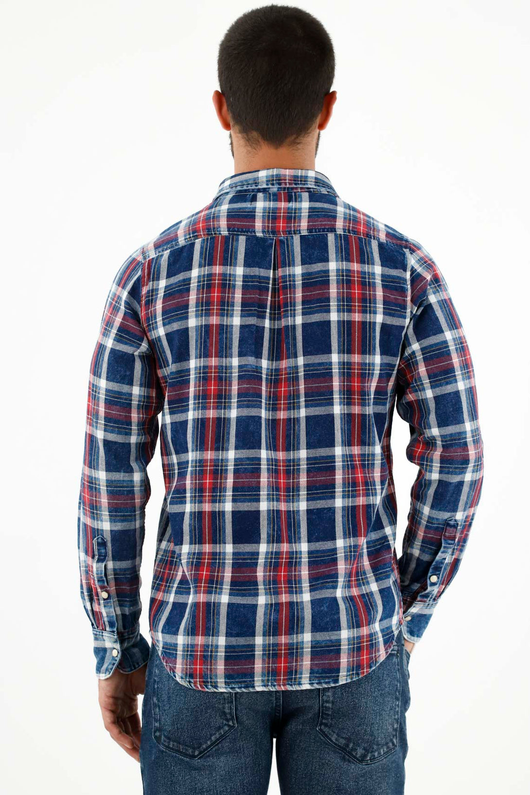 Camisa tipo leñadora azul para hombre