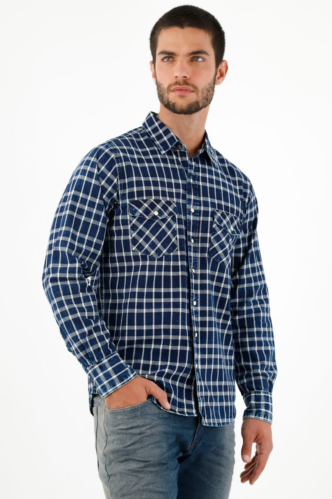 Camisa tipo leñadora azul para hombre