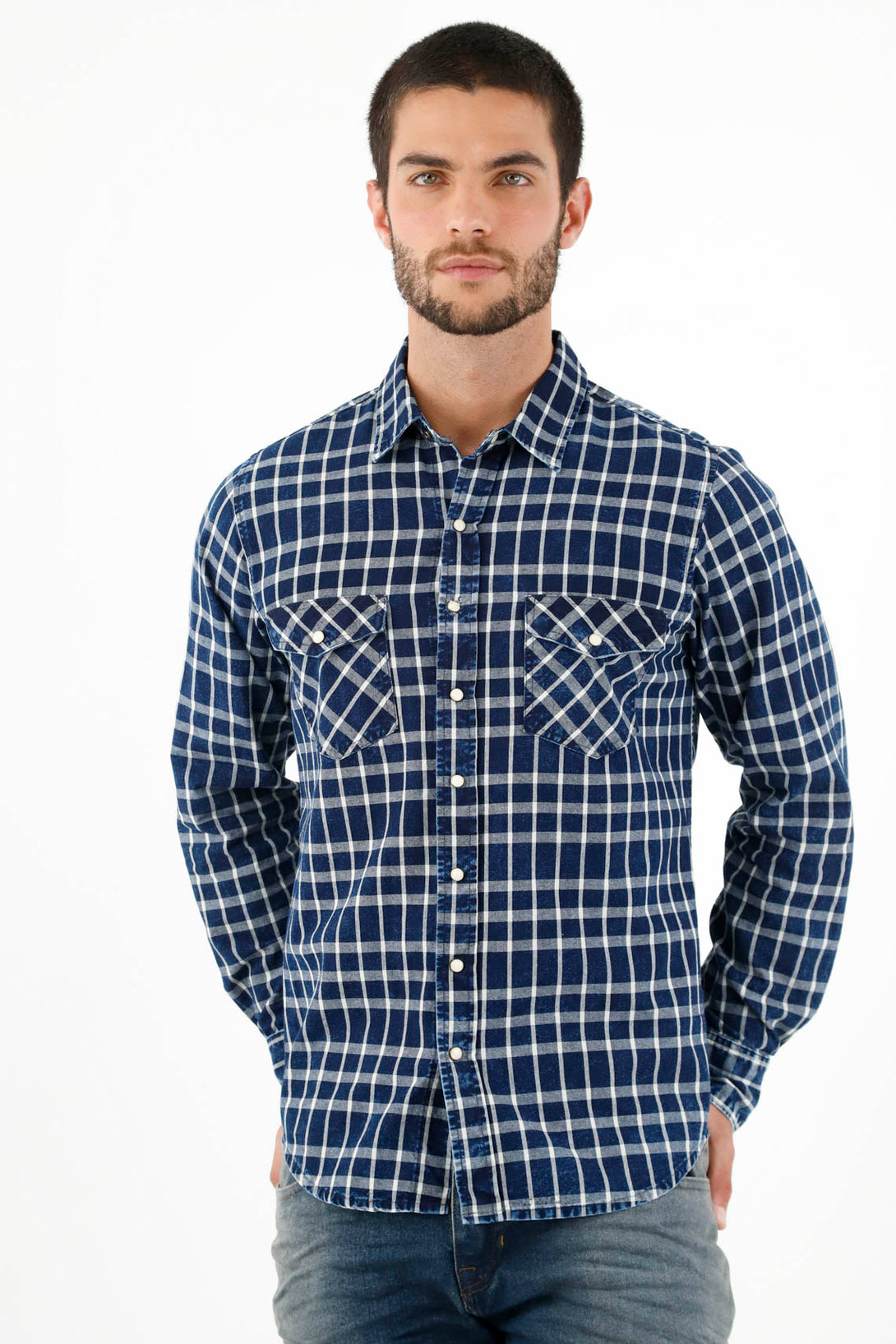 Camisa tipo leñadora azul para hombre