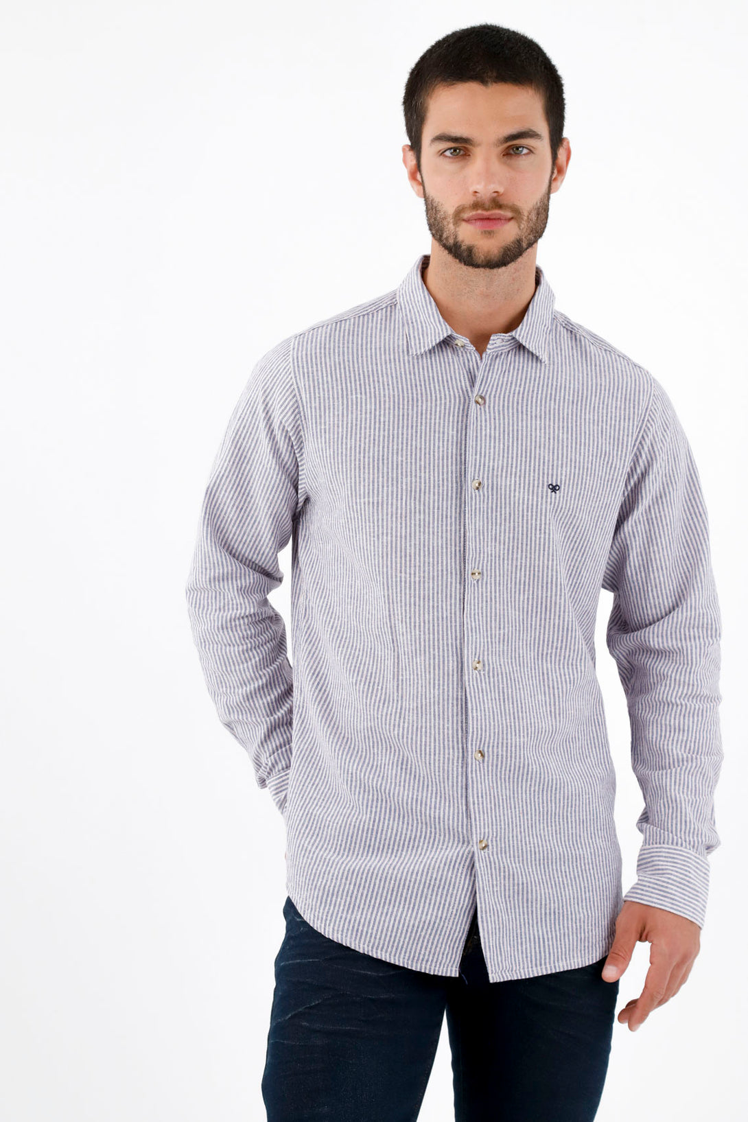 Camisa preteñida azul para hombre