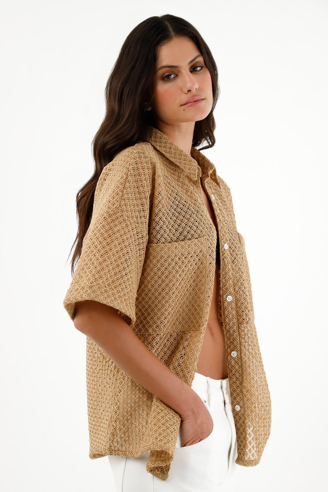 Women's Brown Patch Pocket Shirt