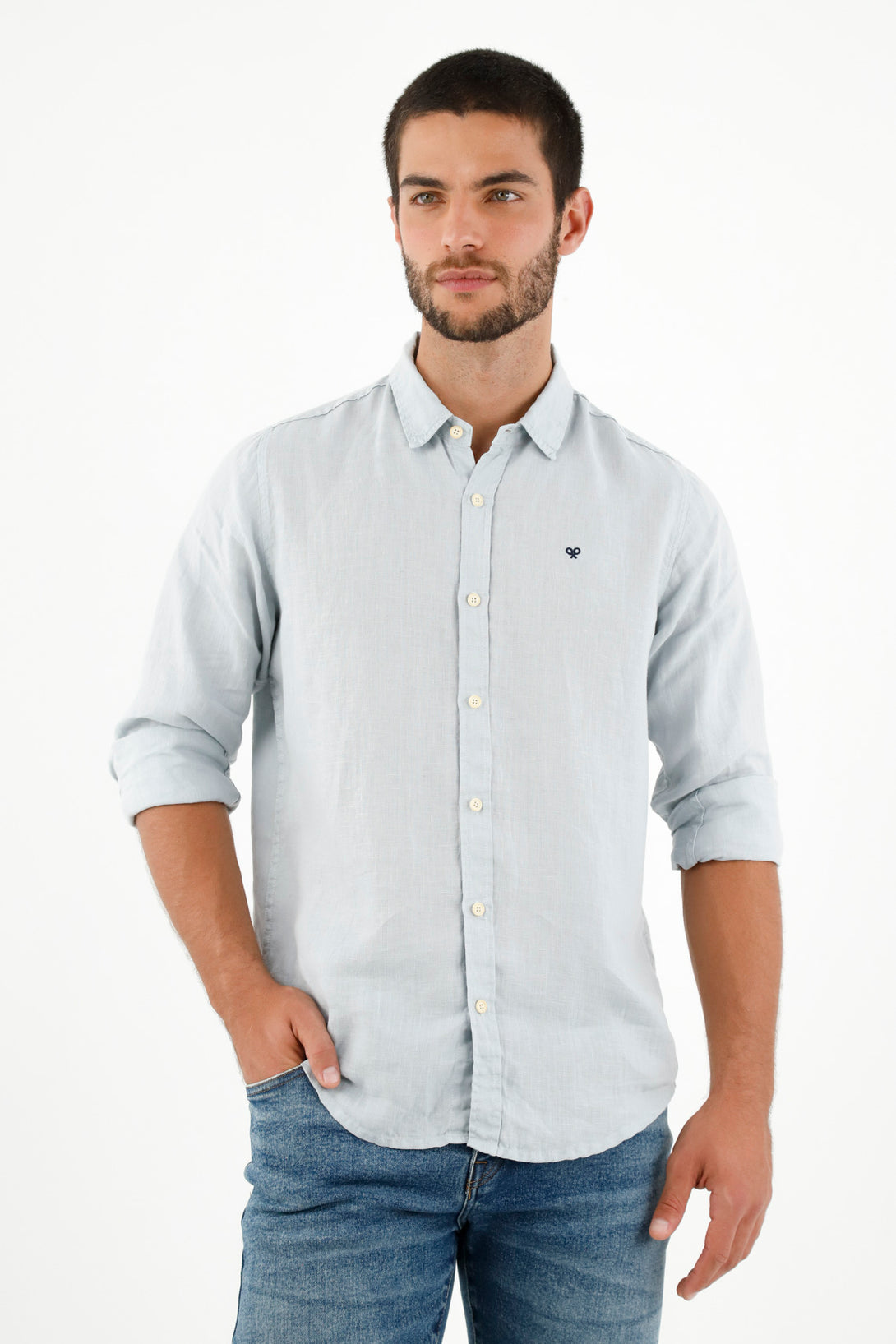 Camisa en lino azul para hombre