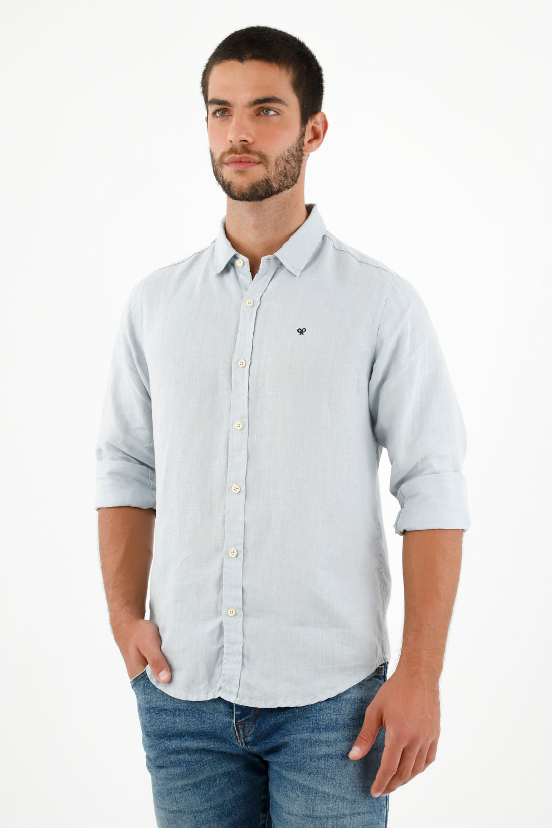 Camisa en lino azul para hombre