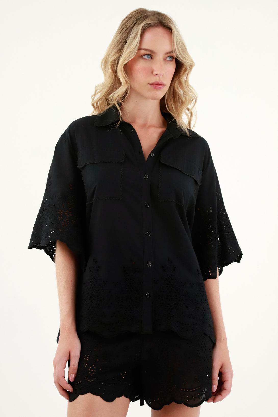 Women's Black Short Sleeve Shirt