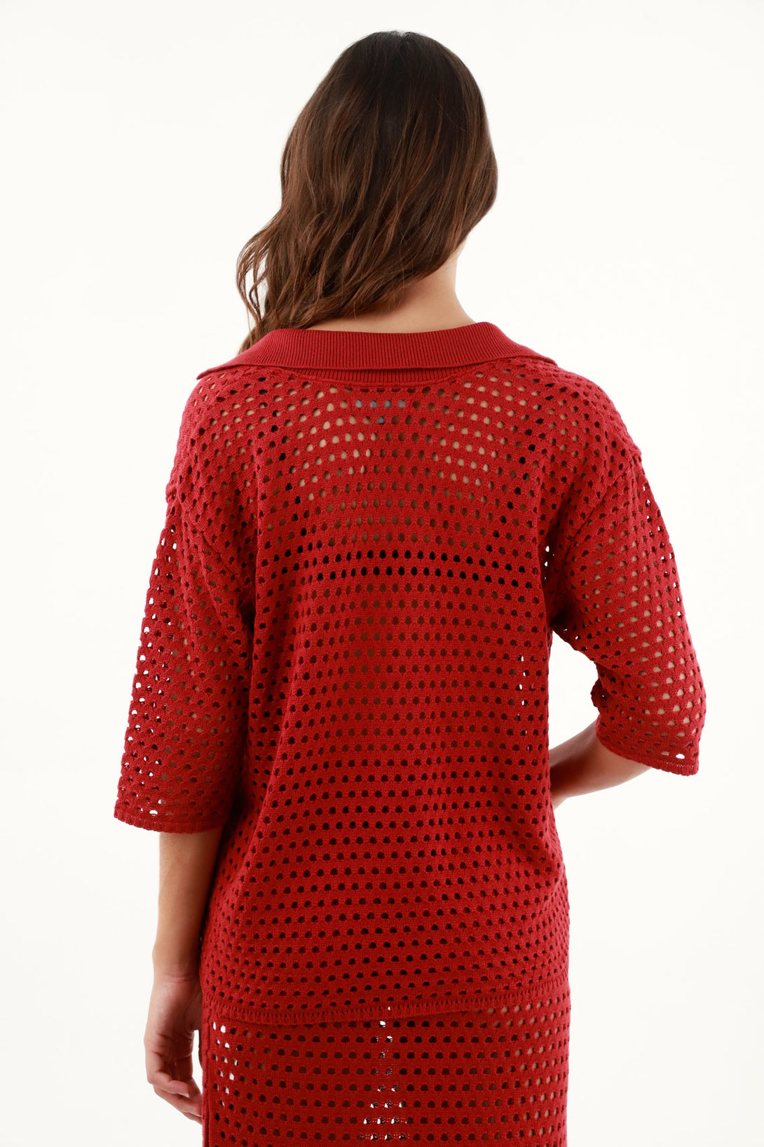 Women's Red 3/4 Sleeve Shirt