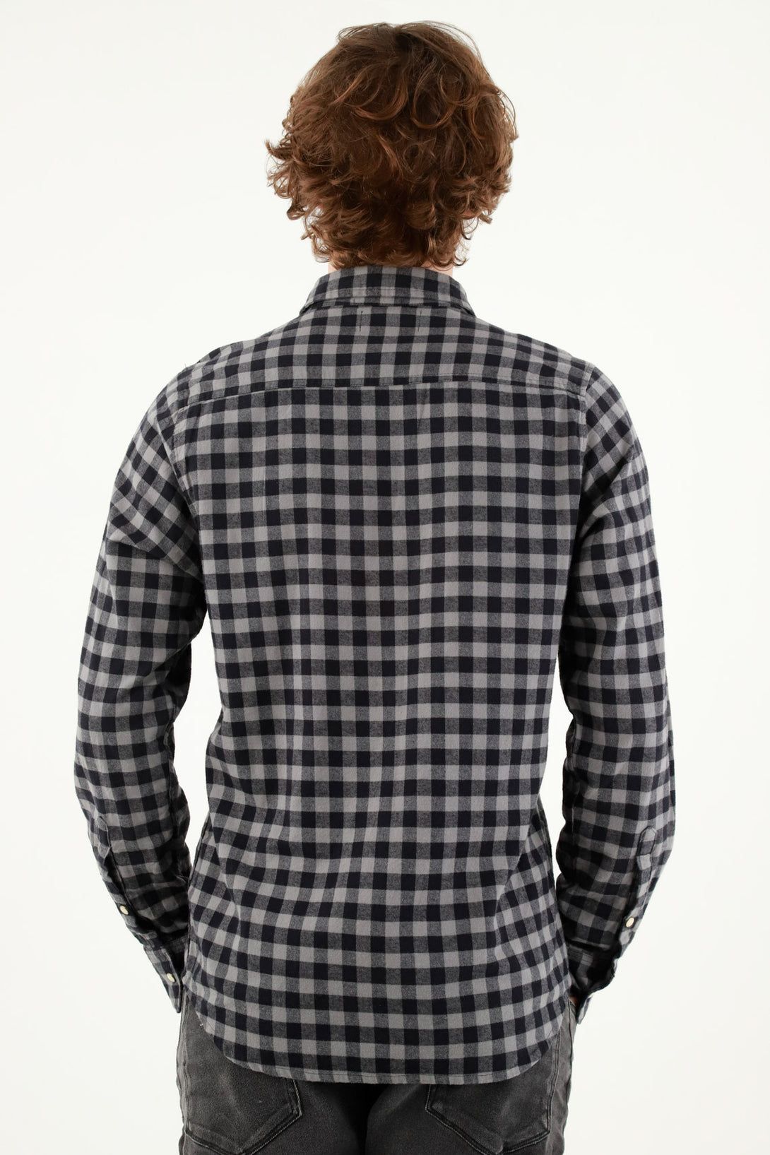 Men's Black Pre-dyed Plaid Shirt