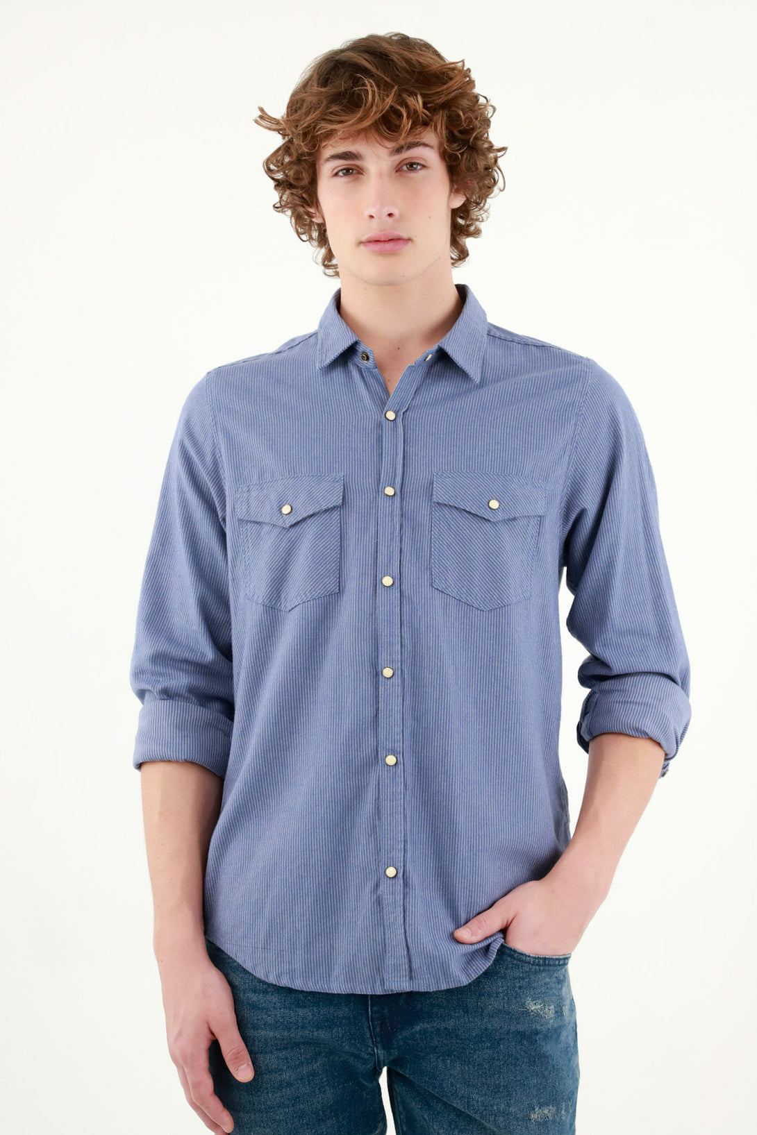 Men's Blue Long Sleeve Shirt