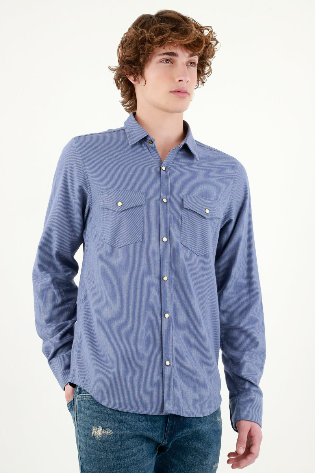 Men's Blue Long Sleeve Shirt