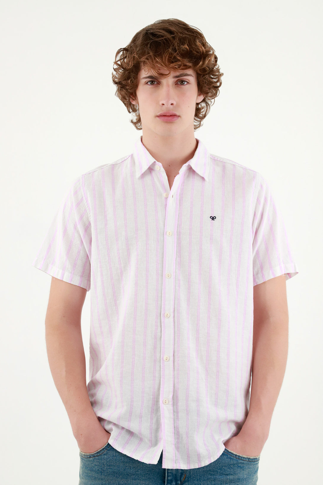 Men's Pink Striped Pre-dyed Shirt