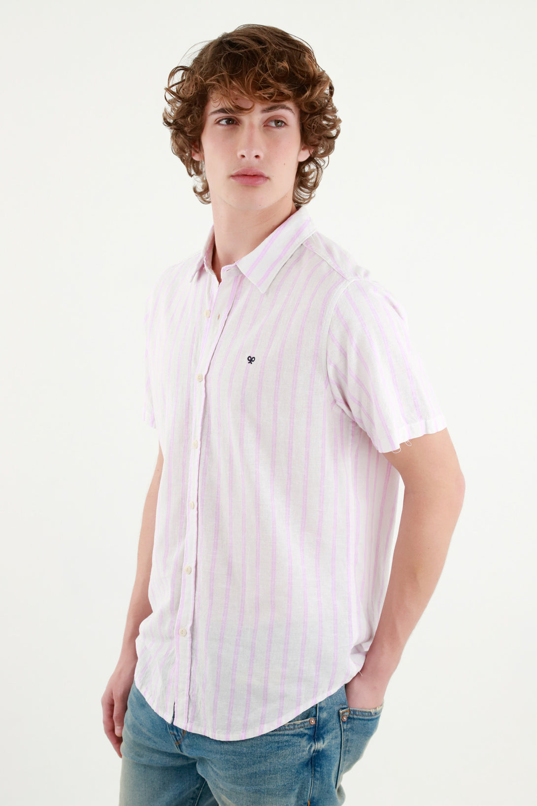 Men's Pink Striped Pre-dyed Shirt