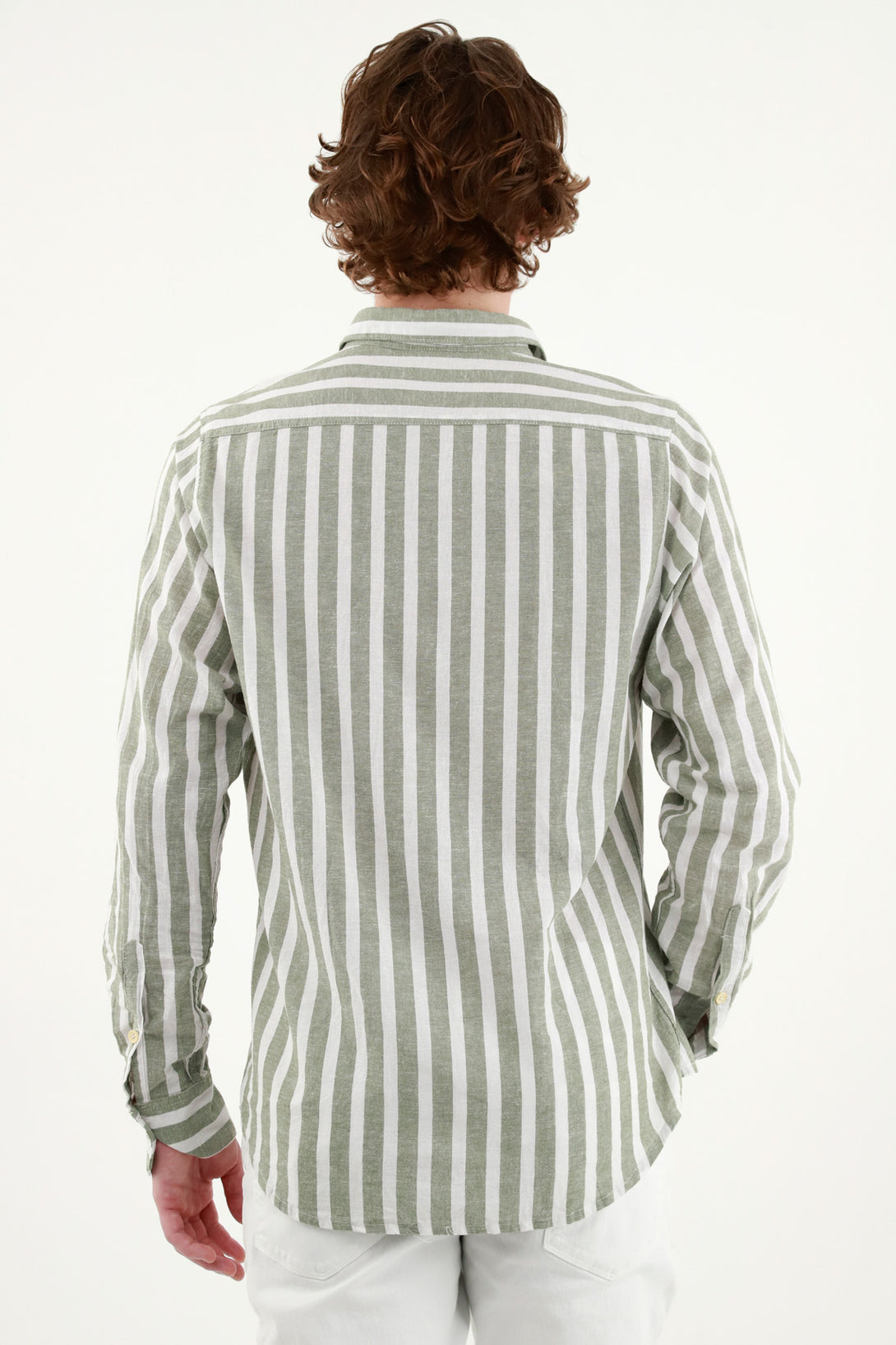 Men's Green Striped Pre-dyed Shirt