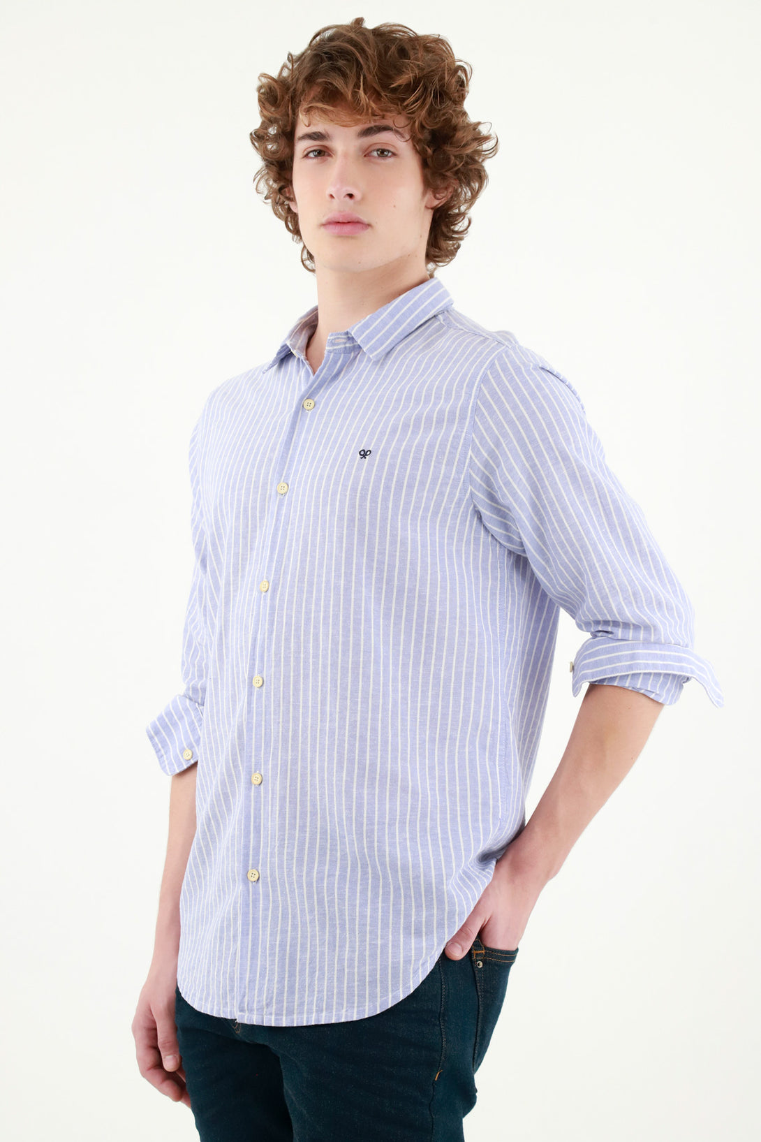 Men's Blue French Collar Shirt