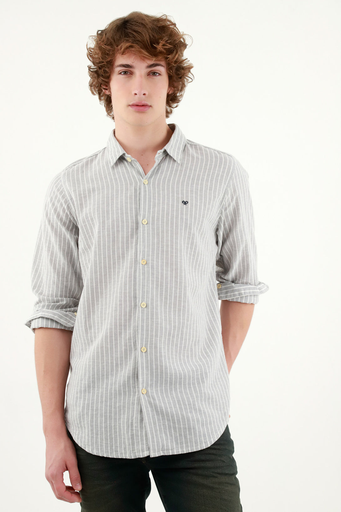 Men's Gray French Collar Shirt