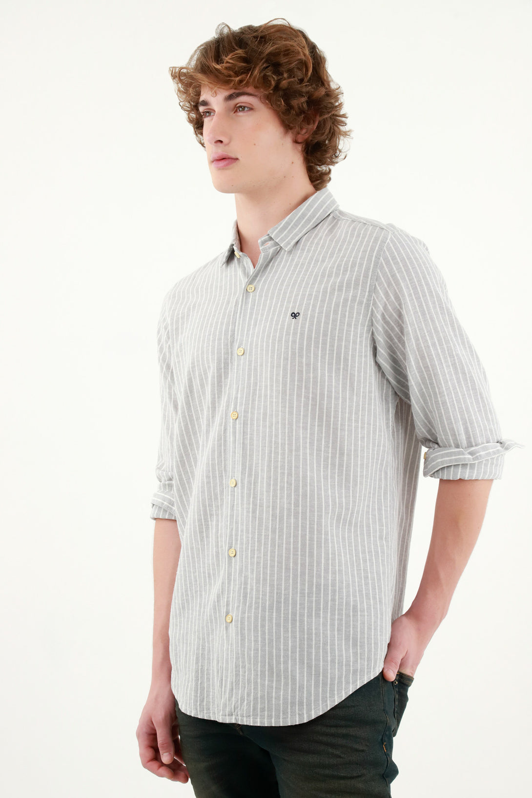 Men's Gray French Collar Shirt