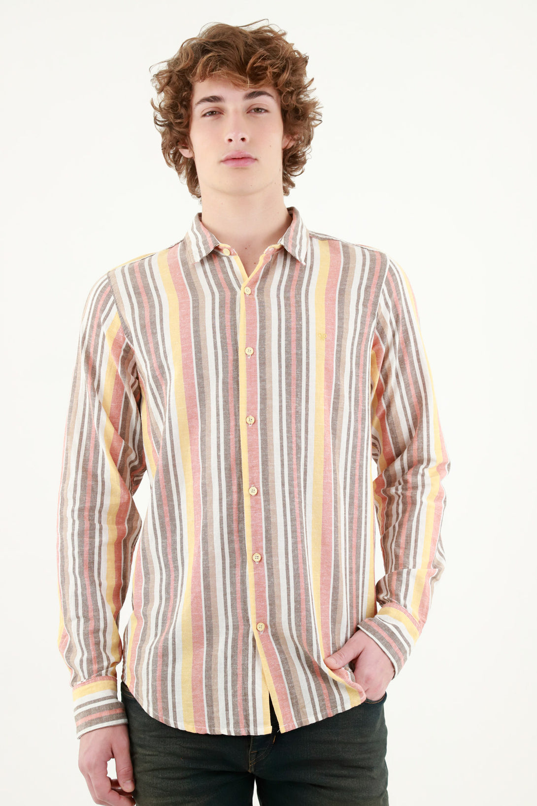 Men's Striped French Collar Shirt