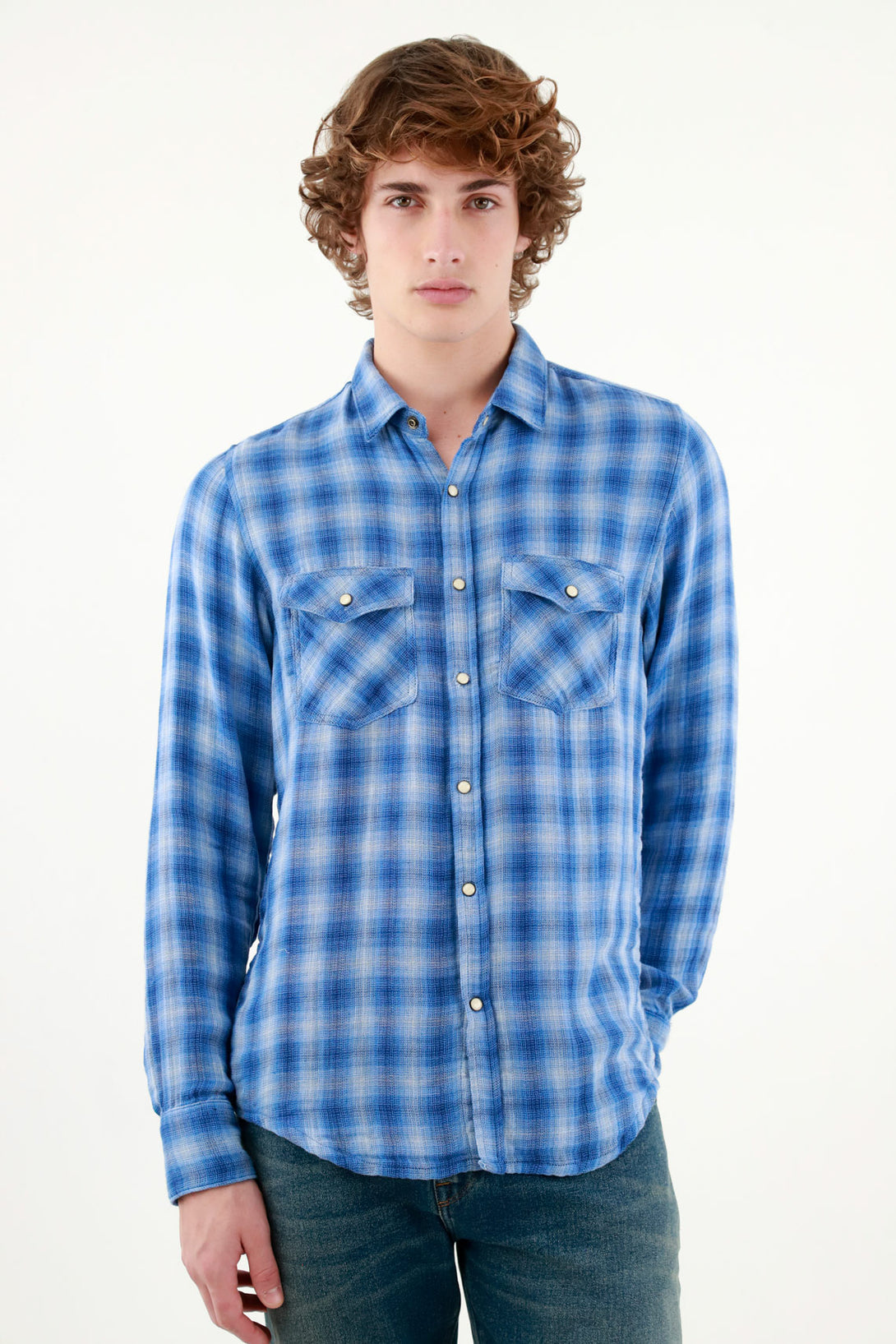 Camisa leñadora azul para hombre