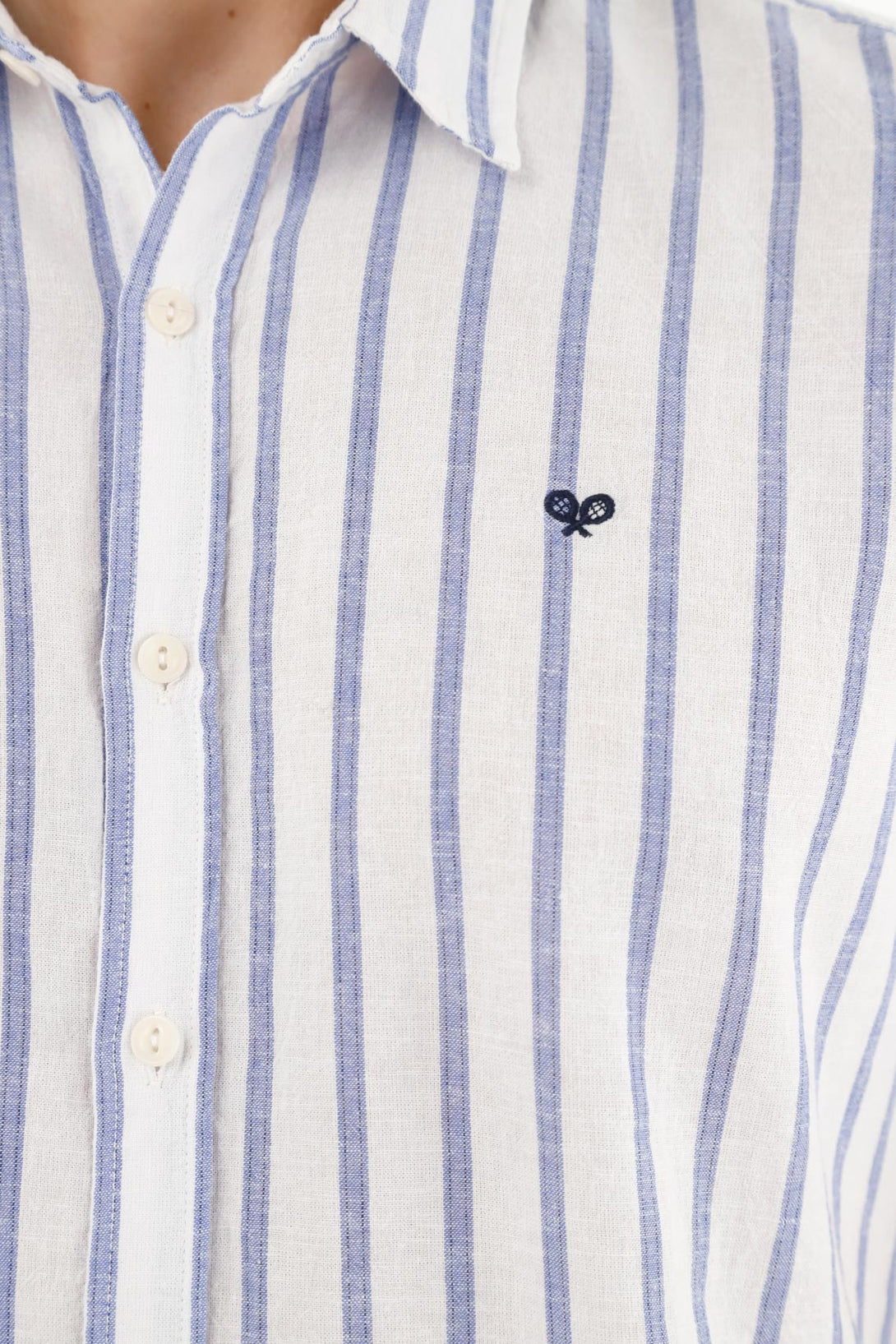 Camisa tipo lino azul para hombre