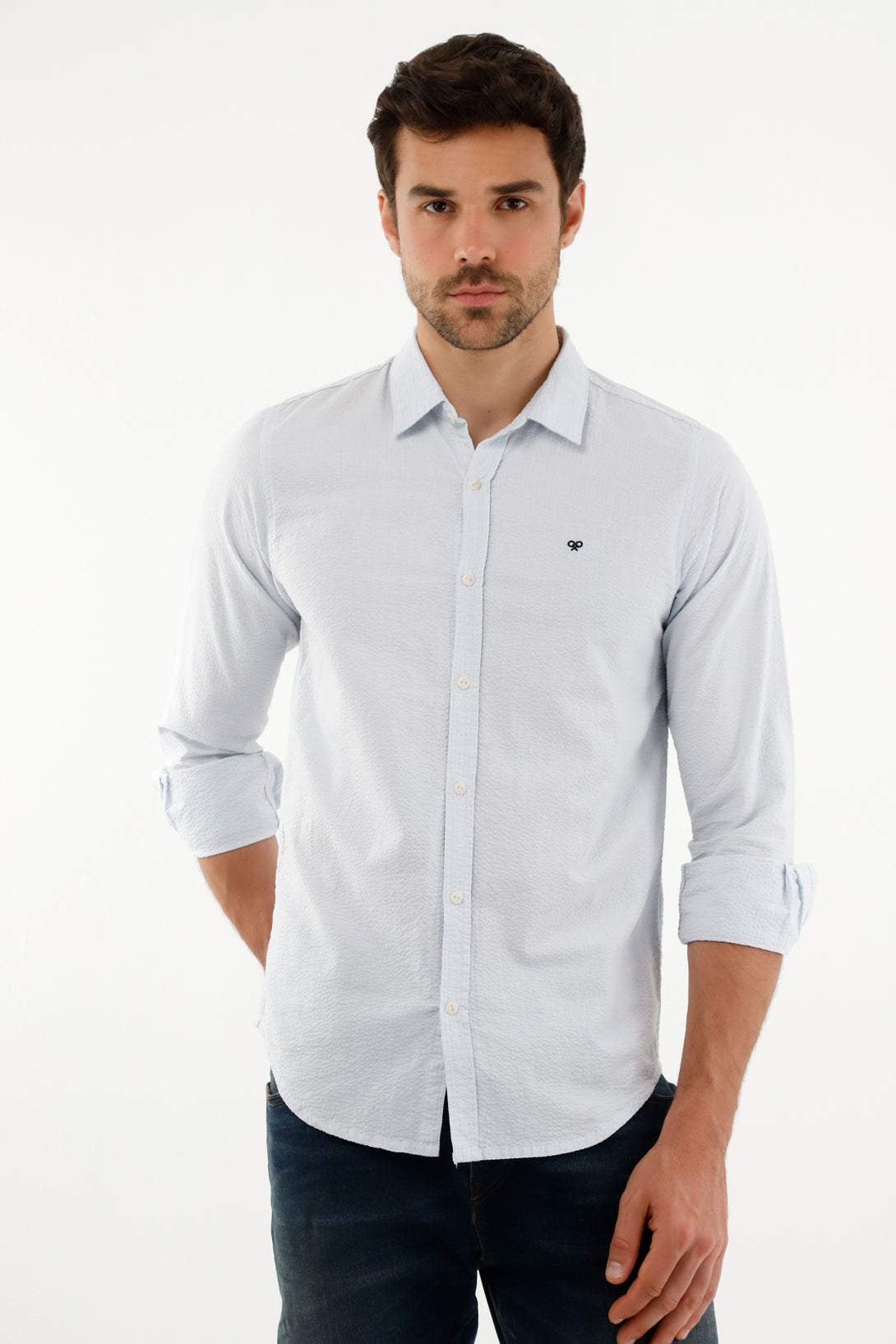 Camisa azul con mini raqueta para hombre