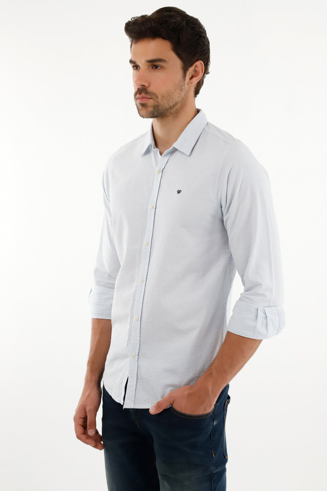 Camisa azul con mini raqueta para hombre