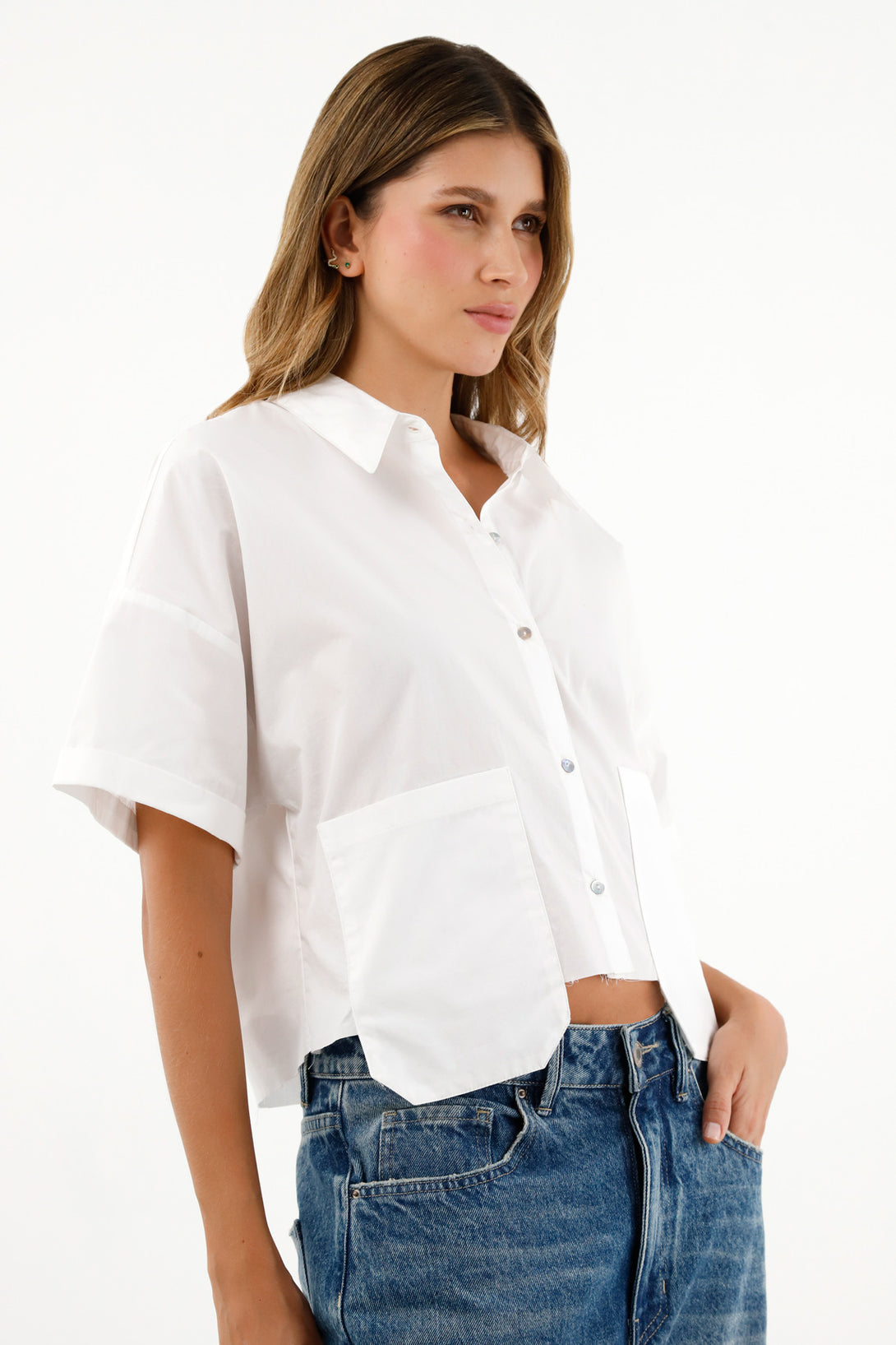 Women's White Large Pocket Shirt